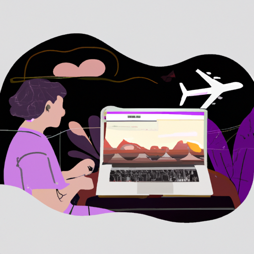 איור של אדם המשתמש במחשב נייד להשוואת טיסות באינטרנט