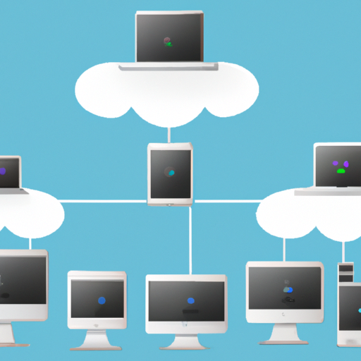 איור של רשת מחשוב ענן עם מספר מכשירים מחוברים.