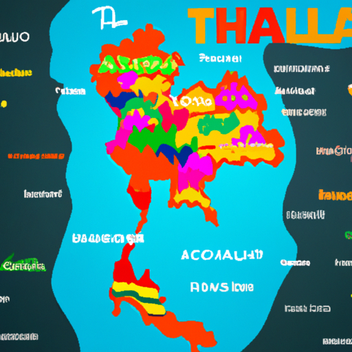 מפה צבעונית של תאילנד המדגישה יעדי תיירות פופולריים