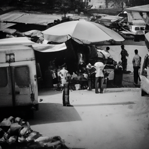 1. תמונה בשחור-לבן המתעדת את הפעילות הכלכלית הקפואה בשוק המרכזי של דברה